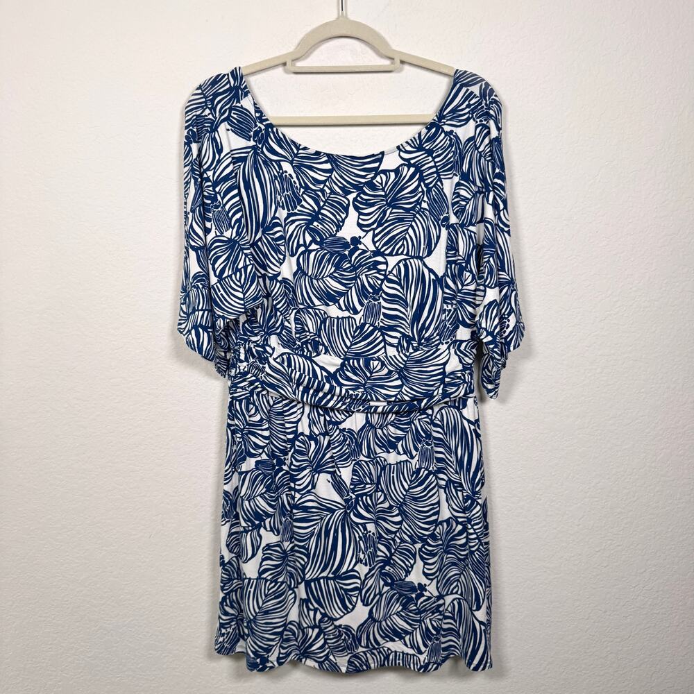 Lilly Pulitzer Womens Parigi Boat Neck Romper Sz L Resortwear Preppy Aegean Navy